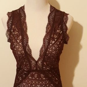 Charlotte Russe Burgundy V Neck Tank Top Bodysuit